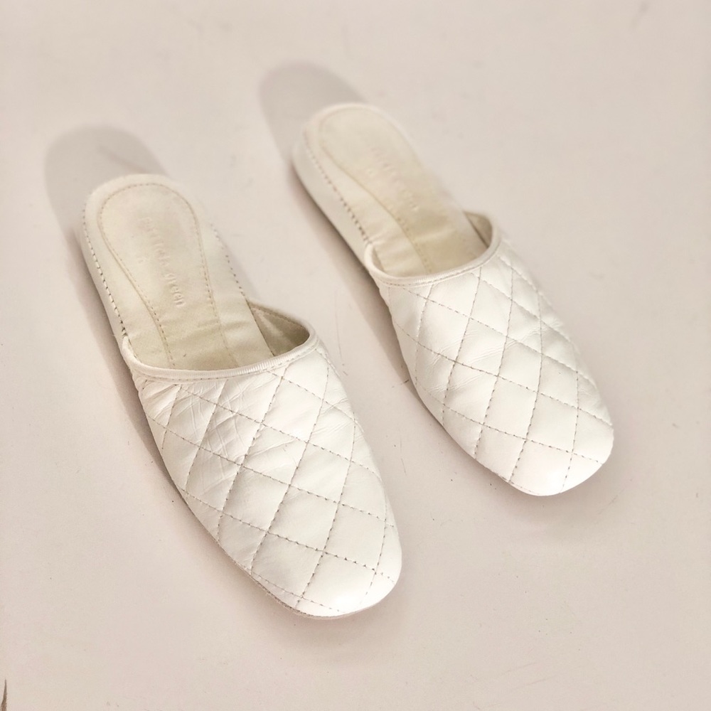Patricia Green coco white leather quilted slippers